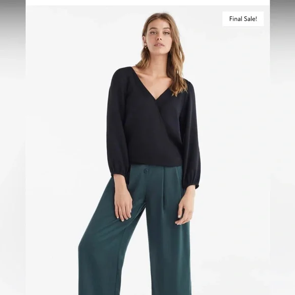 Vetta Capsule Gathered Sleeve Wrap Top Black - Picture 4 of 9